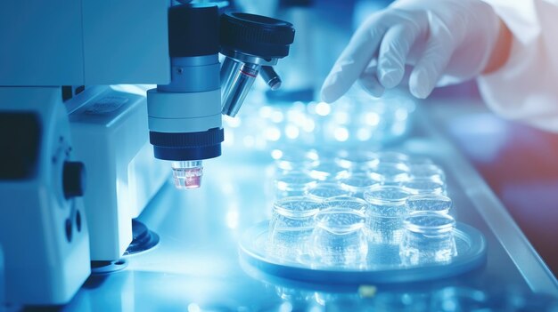 A scientist works with test tubes in a laboratory Chemical and biological investigations in the laboratory