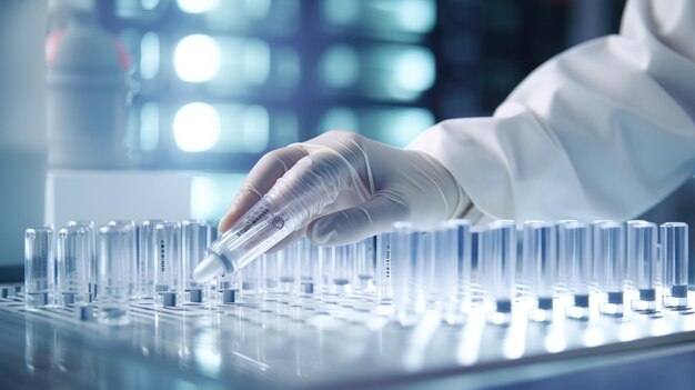 A scientist works with test tubes in a laboratory Chemical and biological investigations in the laboratory