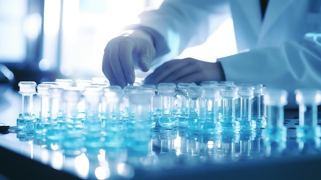 A scientist works with test tubes in a laboratory Chemical and biological investigations in the laboratory