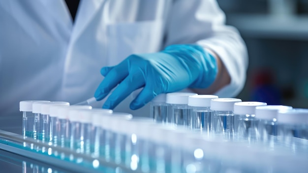 연구실 에서 실험 튜브 를 사용 하는 과학자 화학적, 생물학적 조사