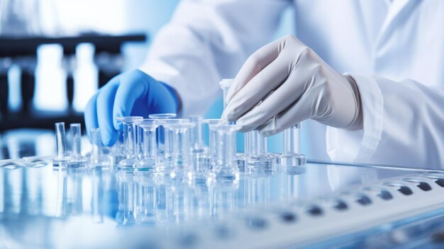 A scientist works with test tubes in a laboratory chemical and biological investigations in the laboratory