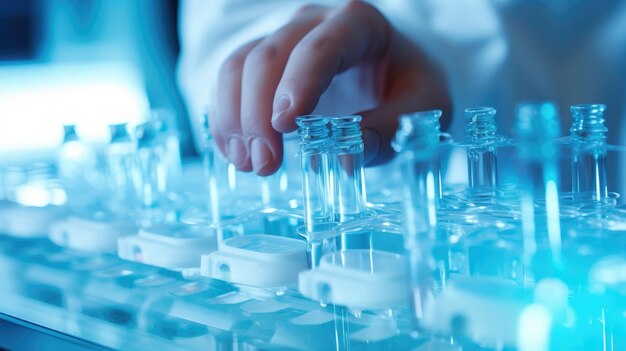 A scientist works with test tubes in a laboratory chemical and biological investigations in the laboratory