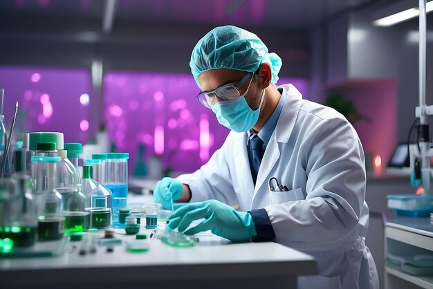 Scientists coworkers working in chemical modern equipped laboratory at night analysing test results