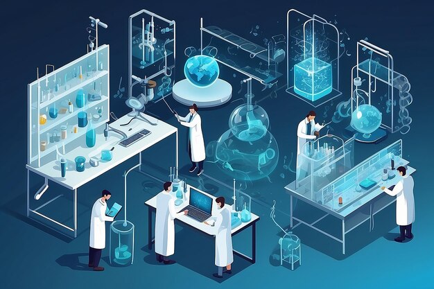 科学者と実験室 移動する医師と微生物学者が実験を行う 遺伝学