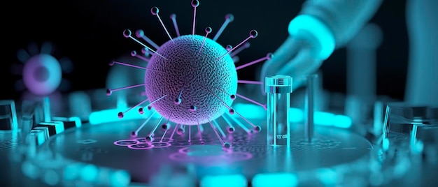 Scientists studying the serious coronavirus virus Pharmaceutical scientific research background AI Generative
