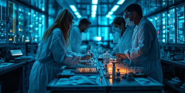 Scientists working in research laboratory