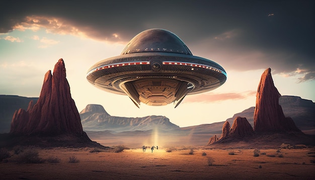 Scifi artwork of a flying saucer crashing towards Earth