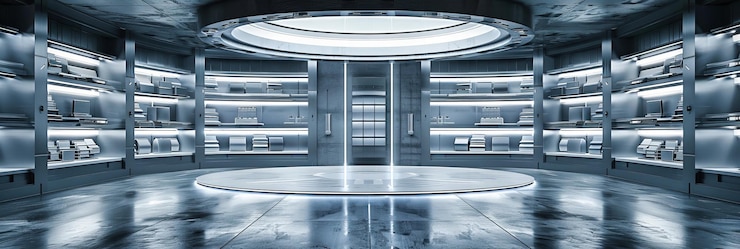Photo scifi corridor 現代デザインと高度な技術を組み合わせた未来的な宇宙ステーションの通路