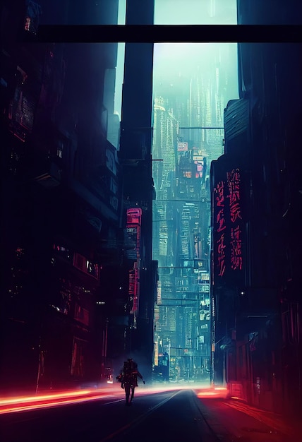 Scifi cyberpunk in the rainy city of the future Hightech futuristic man from the future