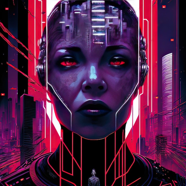 A scifi cyborg woman Scifi samurai cyborg girl A young girl in a futuristic armored suit against the background of a night city 3D rendering Digital art style illustration painting