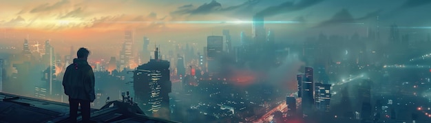 Scifi droomstad grenzeloze verkenning via kwantumcomputers etherische skyline digitale dageraad ultra HD