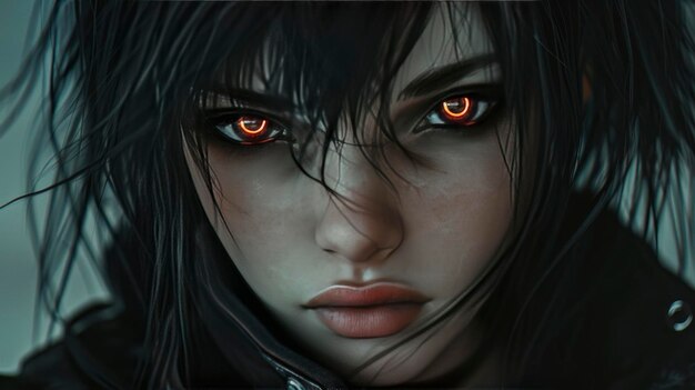 SciFi Enchantment Illustration of a ThreeEyed Witch Girl with Black Hair Evoking Mystical SciFi Realms