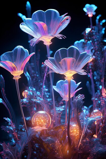 Foto scifi fiori neon intricato mondo sotterraneo