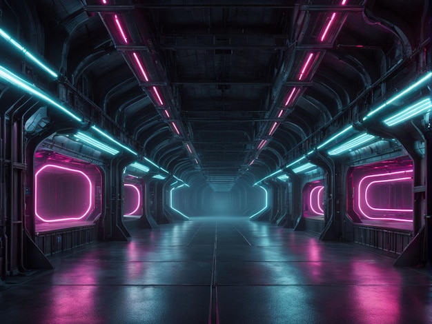 SciFi Futuristic Modern Dark Room Stage Studio Cyber Tunnel Ondergrondse pakhuis Garage Wi