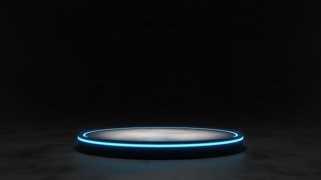 Photo scifi futuristic podium futuristic blue glowing empty showcaseblank product pedestal for product