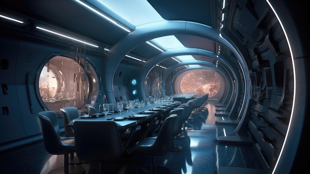 Scifi futuristic restaurant of the future