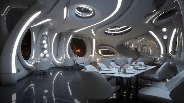 Scifi futuristic restaurant of the future