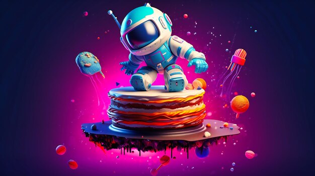 SciFi illustration with a flying astronaut on top of cake