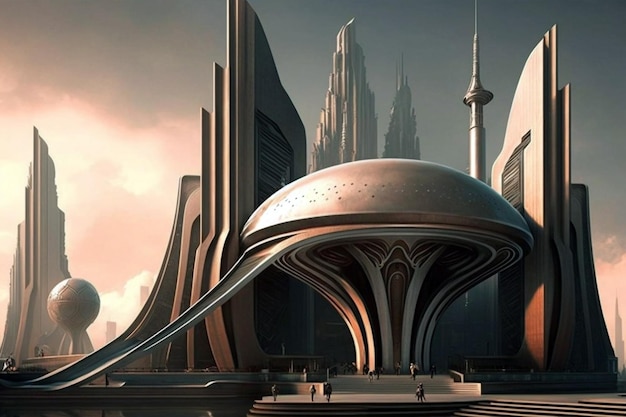 SciFi metropolis concept art piece that depicts a futuristic city with advanced technology sleek