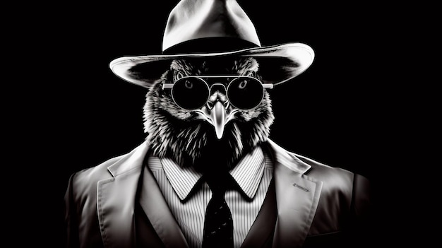 Scifi Noir Eagle Detective In Glasses And Hat