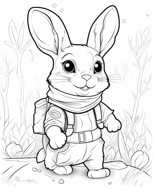 SciFi Rabbit Adventure Coloring Page for Kids