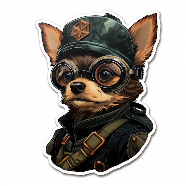 Scifi Realism Sticker Yorkshire Terrier In Dieselpunk Outfit