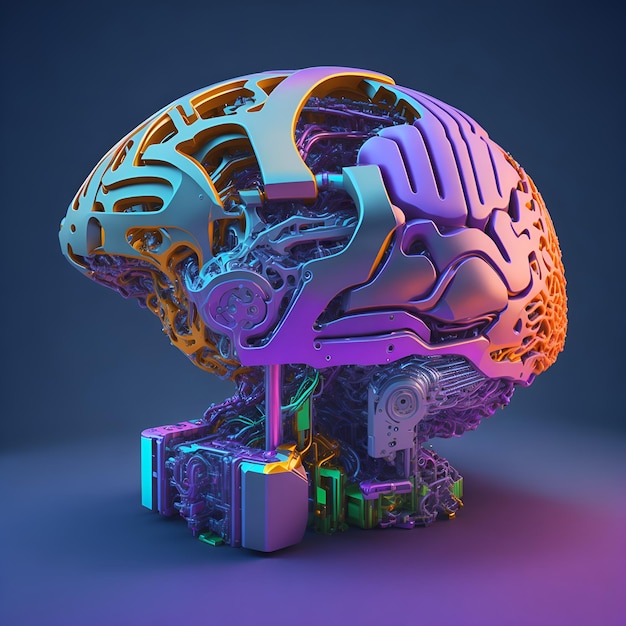 Scifi robotic brain organ 3d illustration