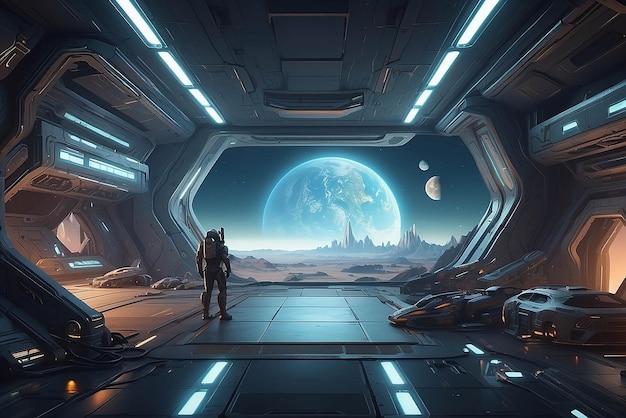 Foto mockup di illustrazione di una scena sci-fi