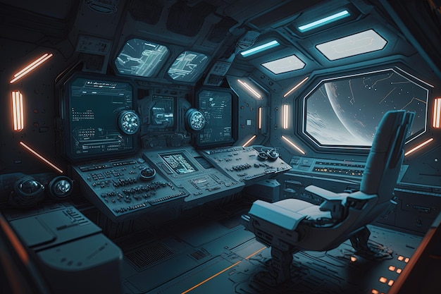 Scifi spaceship cabin digital illustration AI