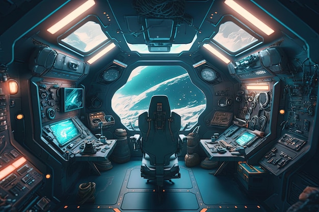 Scifi spaceship cabin digital illustration AI