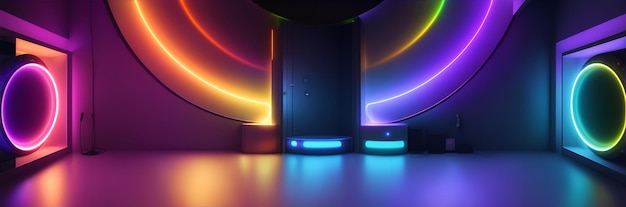 Scifi-stijl kamer donkere kamer met kleurrijke lichten Generatieve AI