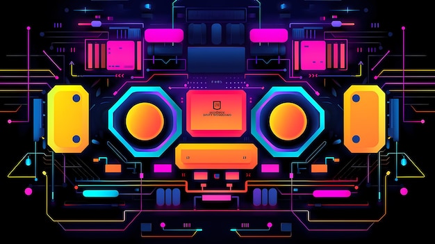 scifi synthwave cyberpunk virtual computer hologram interface neon micro scheme HUD