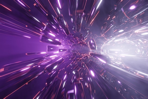 scifi tunnel with withe and violet neon lights abstract hightech tunnel as background in the styl