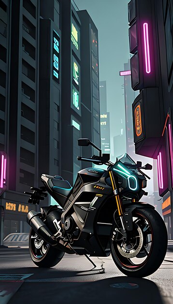 Scifi virtual reality cyberpunk stijl 3d render fiets achtergrond