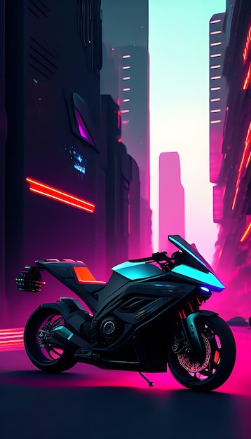 Scifi virtual reality cyberpunk style 3d render bike background