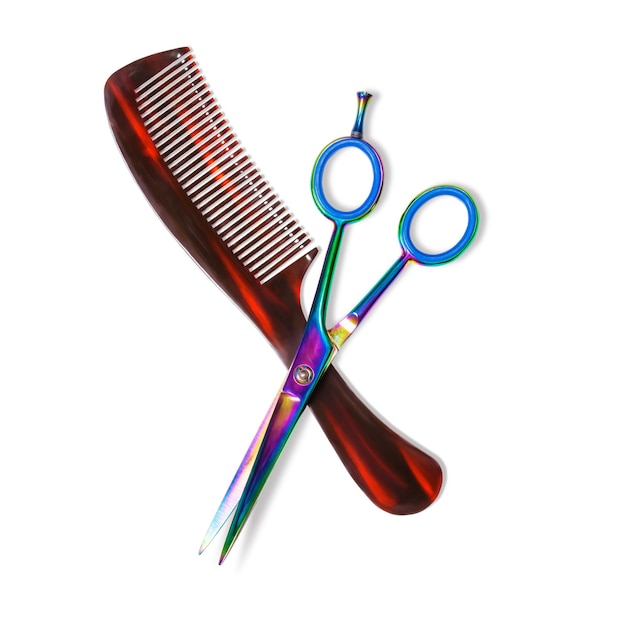 Scissors and comb isolated on white background Professional hairdresser tools