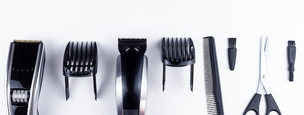 Scissors and combs on white