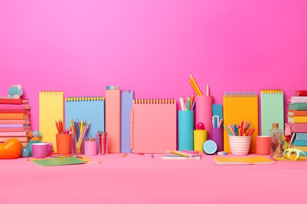 Scissors school study table space desk supply office design concept college pencil notebook background object education paper colours stationery copy