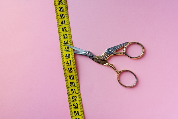 Scissors in the shape of a bird made of gold and silver cut sentiment cut off excess sentiment Fitness healthy lifestyle proper nutrition excess weight diet weight loss Sewing dressmaker