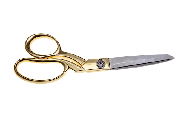 Photo scissors with golden handle isolated cutout on white background tailor barber tool