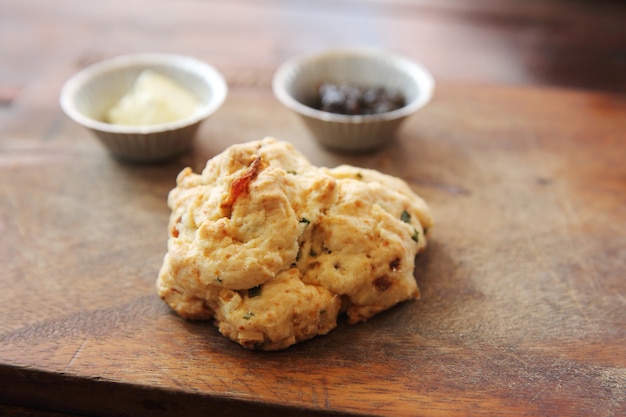 Scone on wood background