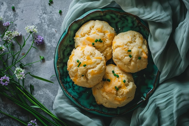 Scones met kaas en groene ui Cheddar en bieslookkoekjes Generatieve AI