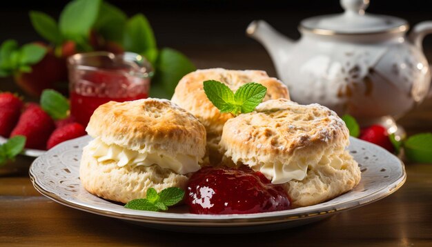 Scones Often served with clotted cream and jam scones are a quintessential British afternoon tea t