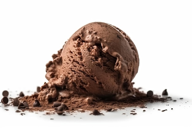 Scoop of chocolate ice cream isolated on white background illustration generative ai