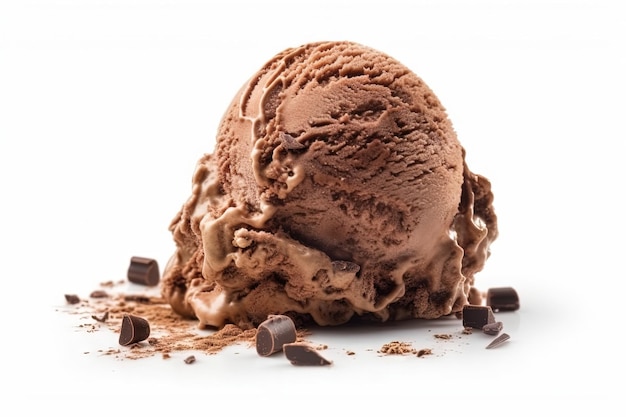 Scoop of chocolate ice cream isolated on white background illustration generative ai