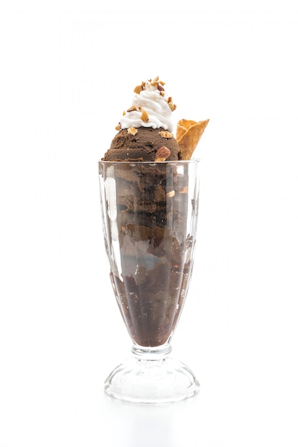 Scoop of chocolated ice cream in glass