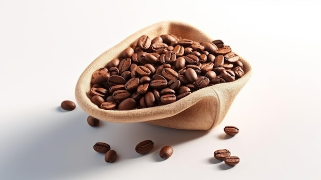 Scoop of coffee beans in a bag on white background Generative ai