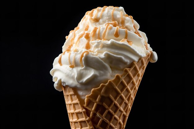 Scoop of Creamy Vanilla Ice Cream in a Waffle Cone