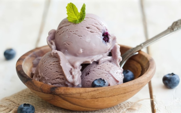 A scoop of delicious blueberry ice cream copy space for your text