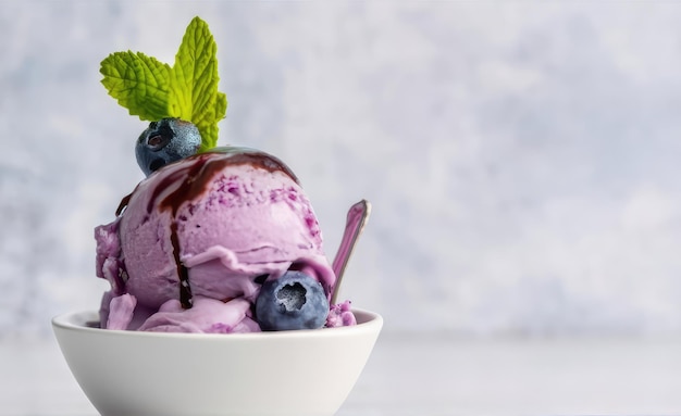 Photo a scoop of delicious blueberry ice cream copy space for your text